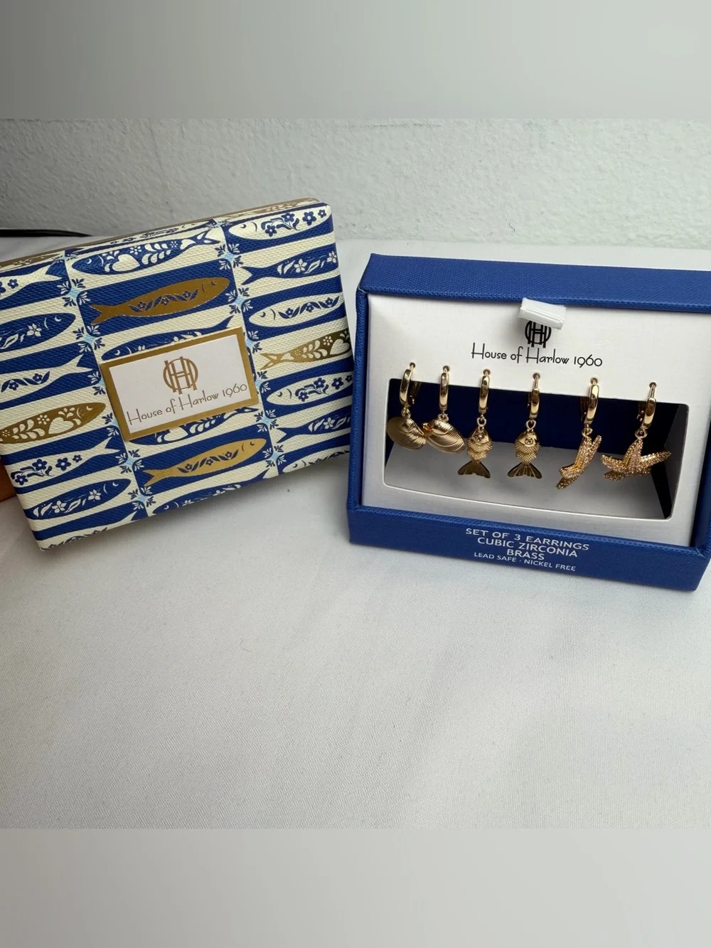 House of Harlow 1960 Gold Nautical Charm Huggie Earring Trio‎ coastal